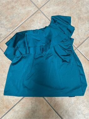 One-Shoulder Ruffle Tankini Top in Teal